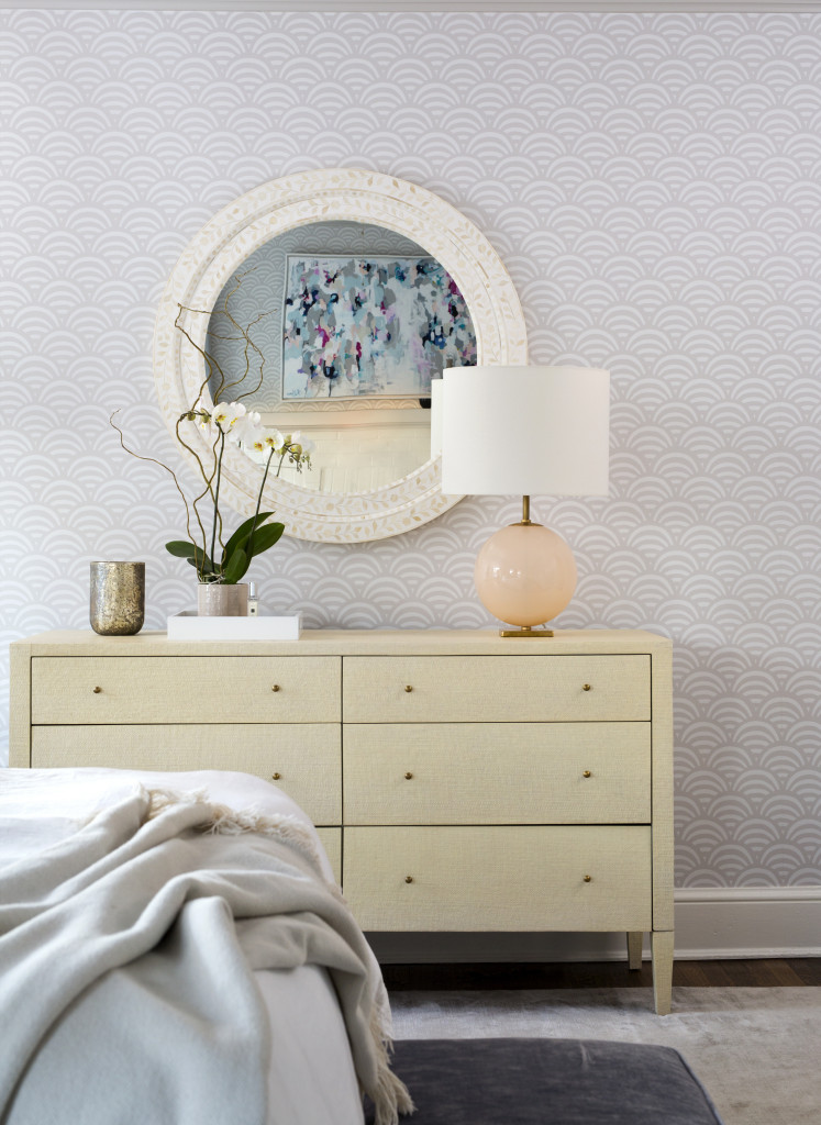 Ella Scott Design | Modern Cottage | modern master bedroom dresser shell mirror